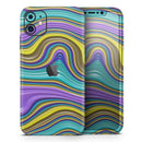 Bright Purple Teal and Mustard Yellow Color Waves - Vinyl Skin Wrap for iPhone 17 Pro Max, 17 Pro, 17 Air, 17, 16 & All Models — Soft Matte or Ultra Gloss