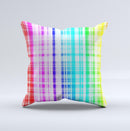 Bright Rainbow Plaid Pattern ink-Fuzed Decorative Throw Pillow