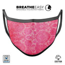 Bright Red Hue Floral Damask Pattern - Made in USA Mouth Cover Unisex Anti-Dust Cotton Blend Reusable & Washable Face Mask with Adjustable Sizing for Adult or Child