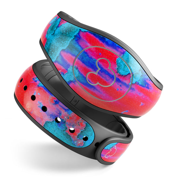Bright Red v2 Metal with Turquoise Rust - Decal Skin Wrap Kit for the Disney Magic Band