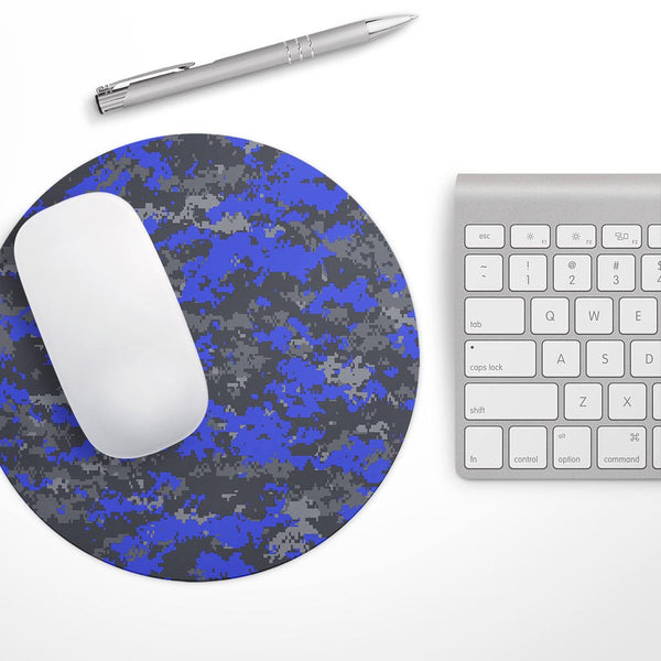 Bright Royal Blue and Gray Digital Camouflage// WaterProof Rubber Foam Backed Anti-Slip Mouse Pad for Home Work Office or Gaming Computer Desk
