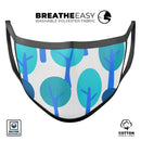Bright Shades of Blue Cartoon Trees - Made in USA Mouth Cover Unisex Anti-Dust Cotton Blend Reusable & Washable Face Mask with Adjustable Sizing for Adult or Child