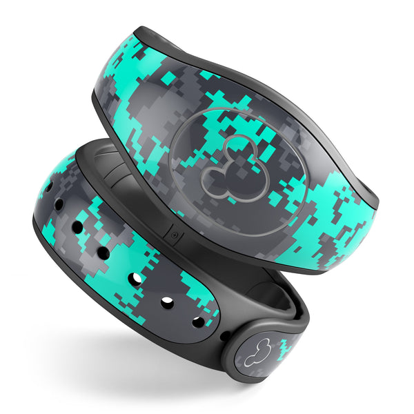 Bright Teal and Gray Digital Camouflage - Decal Skin Wrap Kit for the Disney Magic Band