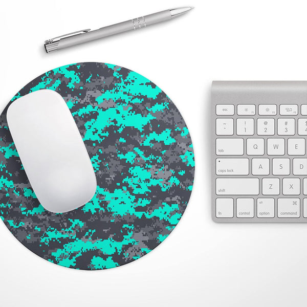 Bright Teal and Gray Digital Camouflage// WaterProof Rubber Foam Backed Anti-Slip Mouse Pad for Home Work Office or Gaming Computer Desk