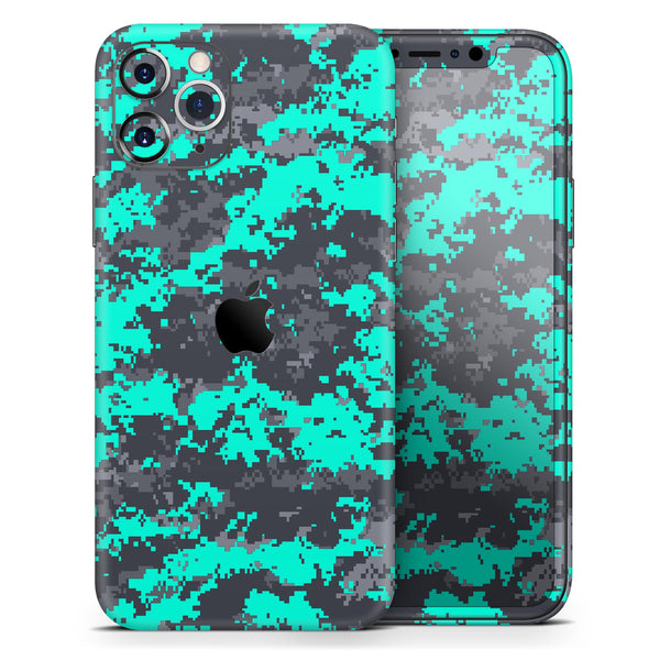 Bright Teal and Gray Digital Camouflage - Skin-Kit compatible with the Apple iPhone 13, 13 Pro Max, 13 Mini, 13 Pro, iPhone 12, iPhone 11 (All iPhones Available)