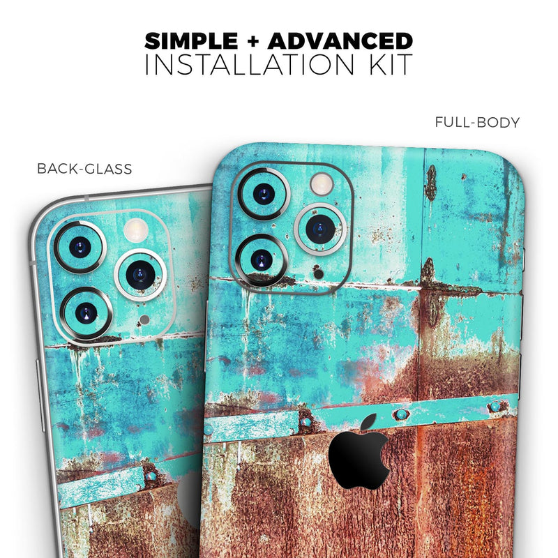 Bright Turquise Rusted Surface  - Protective Skin Wrap & Decal – Compatible with iPhone SE to iPhone 17 Pro Max (All Models)