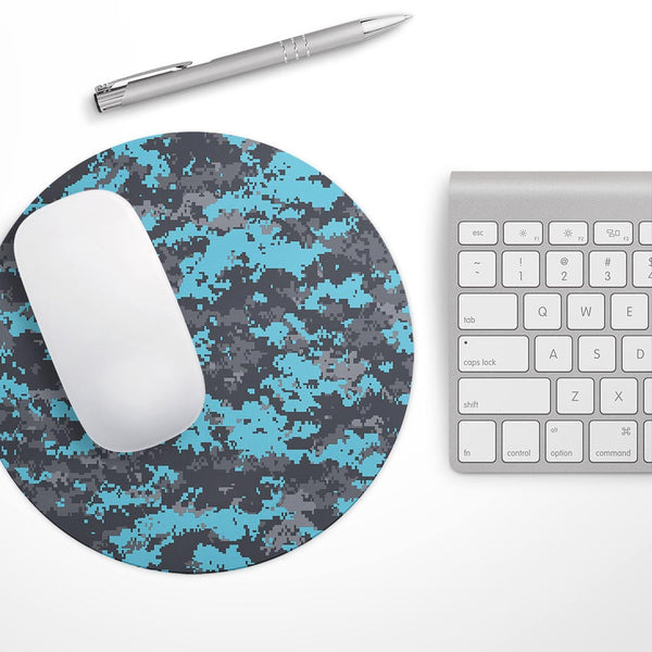 Bright Turquoise and Gray Digital Camouflage// WaterProof Rubber Foam Backed Anti-Slip Mouse Pad for Home Work Office or Gaming Computer Desk