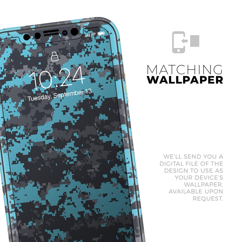 Bright Turquoise and Gray Digital Camouflage - Skin-Kit compatible with the Apple iPhone 13, 13 Pro Max, 13 Mini, 13 Pro, iPhone 12, iPhone 11 (All iPhones Available)