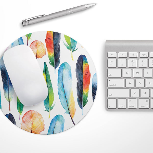 Bright Water Color Painted Feather// WaterProof Rubber Foam Backed Anti-Slip Mouse Pad for Home Work Office or Gaming Computer Desk