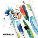 Bright Water Color Painted Feather - Vinyl Skin Wrap for iPhone 17 Pro Max, 17 Pro, 17 Air, 17, 16 & All Models — Soft Matte or Ultra Gloss