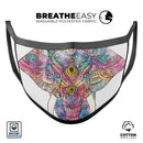 Bright Watercolor Ethnic Elephant - Made in USA Mouth Cover Unisex Anti-Dust Cotton Blend Reusable & Washable Face Mask with Adjustable Sizing for Adult or Child
