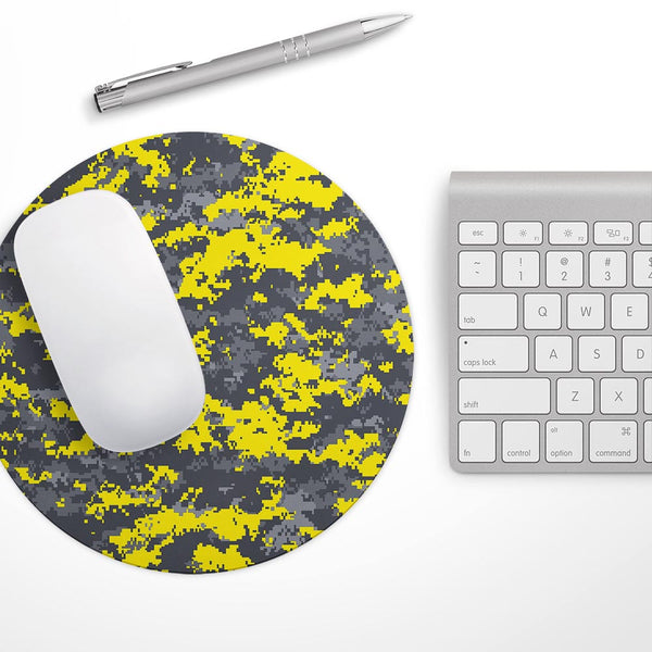 Bright Yellow and Gray Digital Camouflage// WaterProof Rubber Foam Backed Anti-Slip Mouse Pad for Home Work Office or Gaming Computer Desk