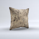 Brown Aged Floral Pattern Ink-Fuzed Decorative Throw Pillow