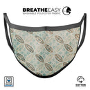 Brown Blue and Tan Circle Leaf Pattern - Made in USA Mouth Cover Unisex Anti-Dust Cotton Blend Reusable & Washable Face Mask with Adjustable Sizing for Adult or Child