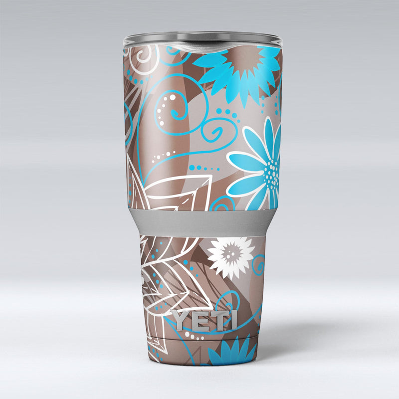 Brown_Surface_with_Blue_and_White_Whymsical_Floral_Pattern_-_Yeti_Rambler_Skin_Kit_-_30oz_-_V1.jpg
