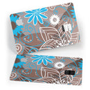Brown Surface with Blue and White Whymsical Floral Pattern - Premium Protective Decal Skin-Kit for the Apple Credit Card