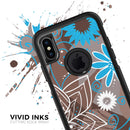 Brown Surface with Blue and White Whymsical Floral Pattern - Skin Kit for the iPhone OtterBox Cases
