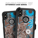 Brown Surface with Blue and White Whymsical Floral Pattern - Skin Kit for the iPhone OtterBox Cases