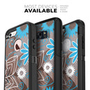 Brown Surface with Blue and White Whymsical Floral Pattern - Skin Kit for the iPhone OtterBox Cases