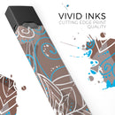 Brown Surface with Blue and White Whymsical Floral Pattern - Premium Decal Protective Skin-Wrap Sticker compatible with the Juul Labs vaping device