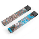 Brown Surface with Blue and White Whymsical Floral Pattern - Premium Decal Protective Skin-Wrap Sticker compatible with the Juul Labs vaping device