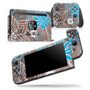 Brown Surface with Blue and White Whymsical Floral Pattern - Skin Wrap Decal for Nintendo Switch Lite Console & Dock - 3DS XL - 2DS - Pro - DSi - Wii - Joy-Con Gaming Controller