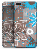 Brown Surface with Blue and White Whymsical Floral Pattern - Skin-kit for the iPhone 8 or 8 Plus