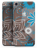 Brown Surface with Blue and White Whymsical Floral Pattern - Skin-kit for the iPhone 8 or 8 Plus