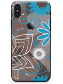 Brown Surface with Blue and White Whymsical Floral Pattern - iPhone X Skin-Kit