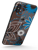 Brown Surface with Blue and White Whymsical Floral Pattern - iPhone X Skin-Kit