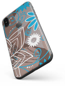 Brown Surface with Blue and White Whymsical Floral Pattern - iPhone X Skin-Kit
