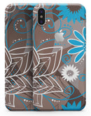 Brown Surface with Blue and White Whymsical Floral Pattern - iPhone X Skin-Kit