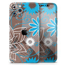 Brown Surface with Blue and White Whymsical Floral Pattern - Vinyl Skin Wrap for iPhone 17 Pro Max, 17 Pro, 17 Air, 17, 16 & All Models — Soft Matte or Ultra Gloss