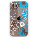 Brown Surface with Blue and White Whymsical Floral Pattern - Vinyl Skin Wrap for iPhone 17 Pro Max, 17 Pro, 17 Air, 17, 16 & All Models — Soft Matte or Ultra Gloss