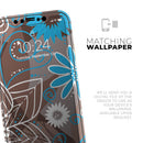 Brown Surface with Blue and White Whymsical Floral Pattern - Vinyl Skin Wrap for iPhone 17 Pro Max, 17 Pro, 17 Air, 17, 16 & All Models — Soft Matte or Ultra Gloss