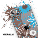 Brown Surface with Blue and White Whymsical Floral Pattern - Vinyl Skin Wrap for iPhone 17 Pro Max, 17 Pro, 17 Air, 17, 16 & All Models — Soft Matte or Ultra Gloss