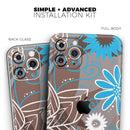 Brown Surface with Blue and White Whymsical Floral Pattern - Vinyl Skin Wrap for iPhone 17 Pro Max, 17 Pro, 17 Air, 17, 16 & All Models — Soft Matte or Ultra Gloss