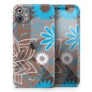 Brown Surface with Blue and White Whymsical Floral Pattern - Vinyl Skin Wrap for iPhone 17 Pro Max, 17 Pro, 17 Air, 17, 16 & All Models — Soft Matte or Ultra Gloss
