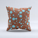 Brown and Blue Floral Layout ink-Fuzed Decorative Throw Pillow