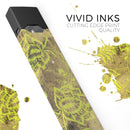 Brown and Lime Green Floral Damask Pattern - Premium Decal Protective Skin-Wrap Sticker compatible with the Juul Labs vaping device