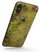Brown and Lime Green Floral Damask Pattern - iPhone X Skin-Kit
