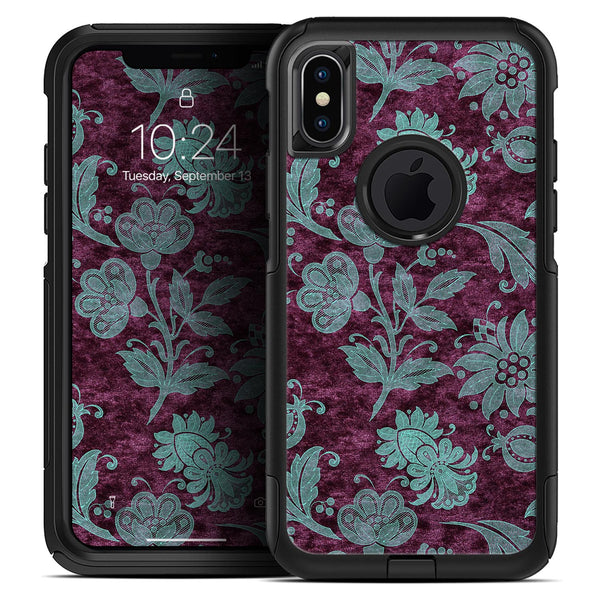 Burgundy and Turquoise Floral Velvet - Skin Kit for the iPhone OtterBox Cases