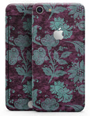 Burgundy and Turquoise Floral Velvet - Skin-kit for the iPhone 8 or 8 Plus