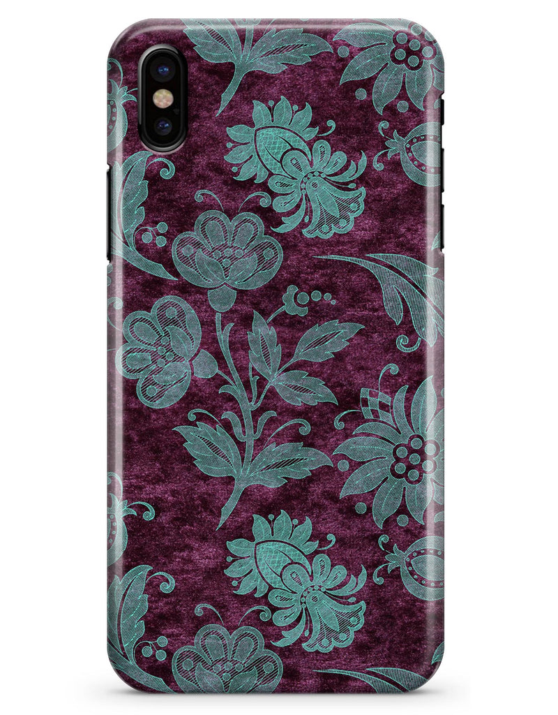Burgundy and Turquoise Floral Velvet - iPhone X Clipit Case