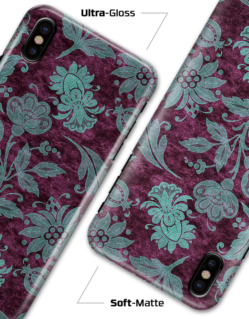 Burgundy and Turquoise Floral Velvet - iPhone X Clipit Case