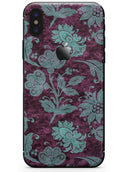 Burgundy and Turquoise Floral Velvet - iPhone X Skin-Kit