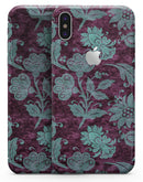 Burgundy and Turquoise Floral Velvet - iPhone X Skin-Kit