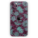Burgundy and Turquoise Floral Velvet  - Protective Skin Wrap & Decal – Compatible with iPhone SE to iPhone 17 Pro Max (All Models)