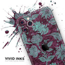 Burgundy and Turquoise Floral Velvet  - Protective Skin Wrap & Decal – Compatible with iPhone SE to iPhone 17 Pro Max (All Models)