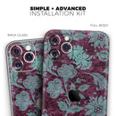 Burgundy and Turquoise Floral Velvet  - Protective Skin Wrap & Decal – Compatible with iPhone SE to iPhone 17 Pro Max (All Models)